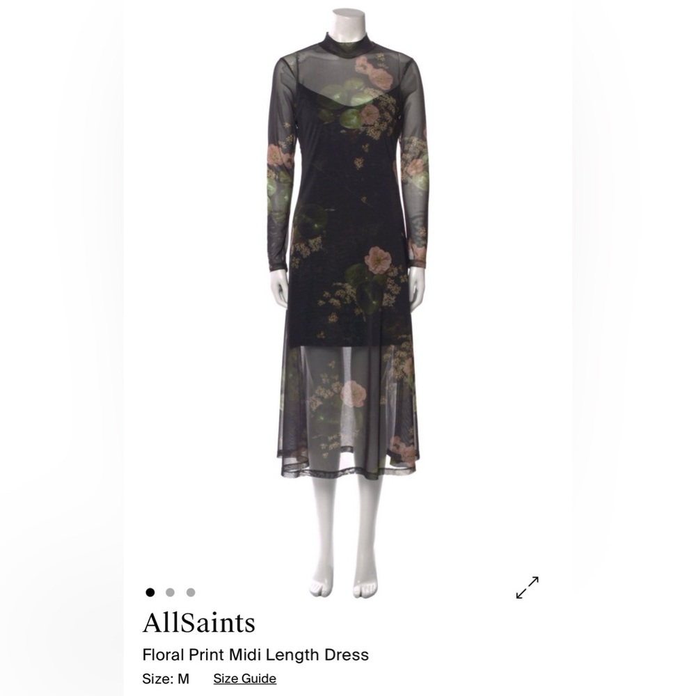 All Saints Sheer Black Floral Long Sleeve Dress